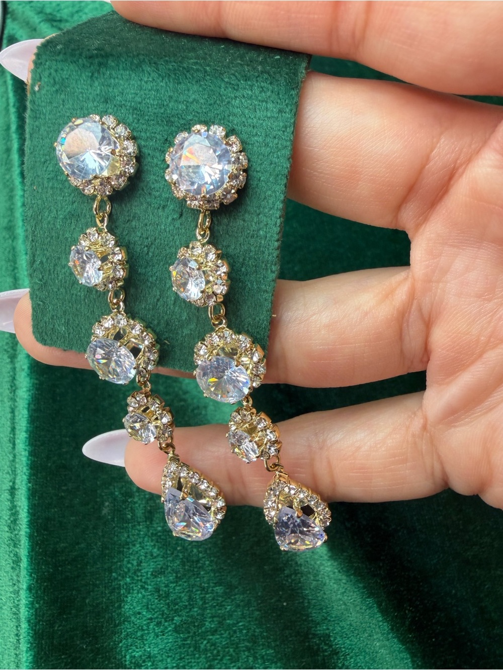 14K Gold Plated Clear Crystal Drop Earrings - Elegant Women’s Jewelry
